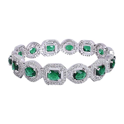 Image of RATNAVALI JEWELS American Diamond Studded Silver Plated Traditional Emerald Green CZ /Diamond Bangles for Women /Girls RV1938GW