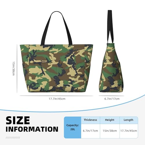 Green Military Camo Print Roomy Beach Tote Bag For Women, Large Travel Bag For Weekend Travel,Pool4