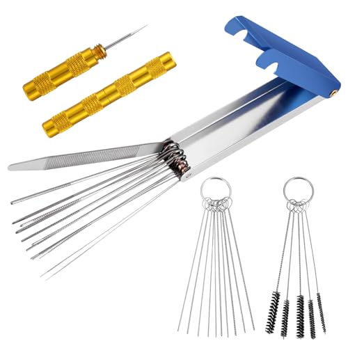 Invalidism Carburetor Cleaning Kit Dirt Carb Cleaner Jet Remove Cleaner, 13 Cleaning Wires Set + 10 Needles + 5 Nylon Brushes + 1 Sharp Pick for ATV Moped Welder Carb Spray Guns