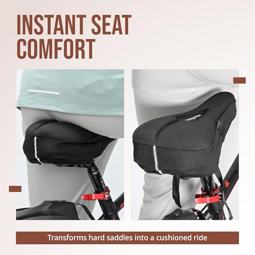 Image of Gel Bicycle Seat Cushion Cover - Premium Soft Gel Material | Extra Soft Cushion for Indoor & Outdoor Cycling | Shock Absorbing Saddle Pad for a Smooth, Pain-Free Ride (Black)