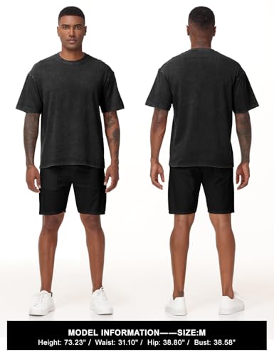 Image of Eiscntd Men's Oversized T-Shirts Heavyweight Cotton Vintage Washed Loose Fit Unisex Baggy Tee Shirts