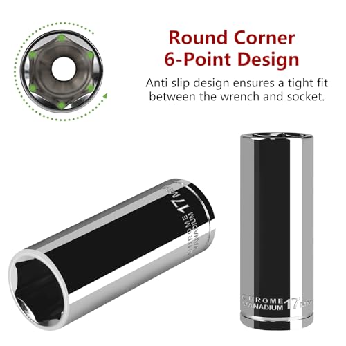 Image of 3 /8 inch Drive Deep Socket,17mm Metric Socket 6-Point,CRV