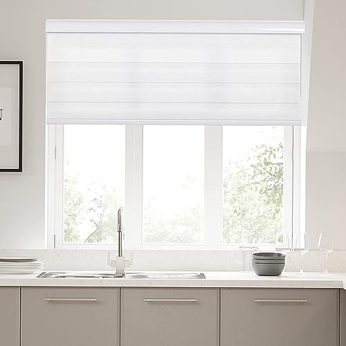Joydeco Sheer Zebra Cordless Blinds for Indoor Windows,Privacy Light Filtering Dual Layer Roller Shades for Home Office Bedroom, (Off-White,52" W×75" H)