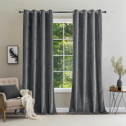 CUCRAF Samtvorhang mit Ösen 2er Set, blickdichte und lichtundurchlässige Vorhänge, H 245x B 140cm… – Ansicht 2