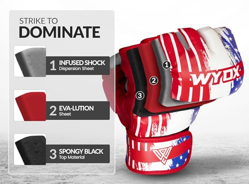 Image of WYOX MMA Gloves for Men & Women - Open Palm MMA Sparring Gloves with Multi-Layer Knuckle & Thumb Padding, Wrist Support, Fingerless Punching Bag Gloves for Grappling, Kickboxing, Muay Thai & Training
