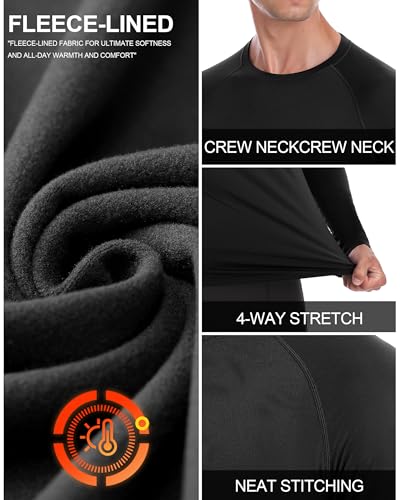 Eobekee EBK0104165_03_BLACK_US:M Mens Thermal Compression Shirts, Warm Long Sleeve Fleece Lined Tops Athletic Base Layer For Running Cold Weather Black thumb #2