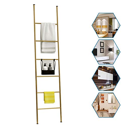 Decken-Leiter aus Metall, Leiter Handtuchhalter, Handtuchregale Schals Display Halter, Wandanlehnung Wäscheständer, 6 Ebenen, H 170 cm gold