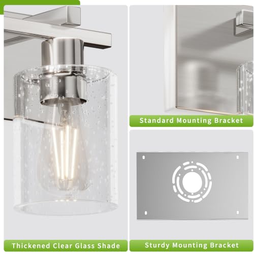 Image of Bathroom Vanity Light, 4 Light Brushed Nickel Vanity Lights with Thickened Seeded Glass Shade, 30 inch Modern Bathroom Light Fixtures, Bathrooms Lights Fixtures Over Mirror