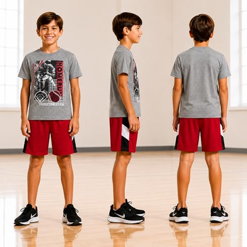 Image of Pro Athlete Active Boys Short Sets - 3 Piece Performance Short Sleeve T-Shirt and Dry Fit Shorts - Boys Athletic Sets (8-16)