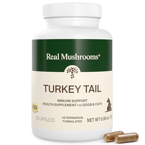 Real Mushrooms Turkey Tail Capsules for Pets Cat Probiotics & Dog Vitamins Organic Mushroom Supplement for Dogs & Cats Supports Daily Balance & Well-Being Non-GMO 90 ct