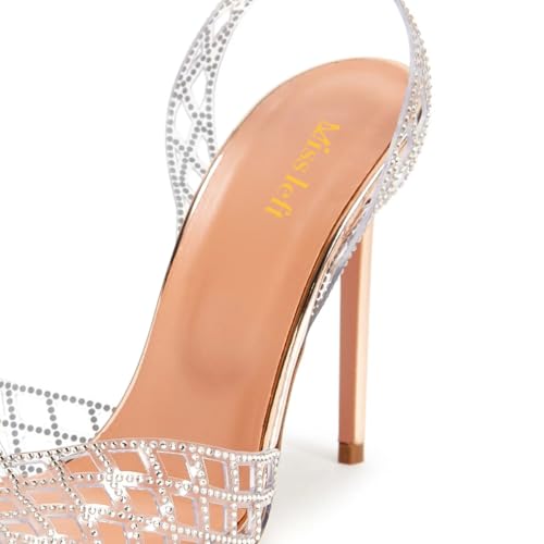 miss left Women Sparkly Rhinestone Open Toe Clear Sandals Stiletto High Heel Ankle Strap Gorgeous Wedding Party Shoes Size 4-16 US4