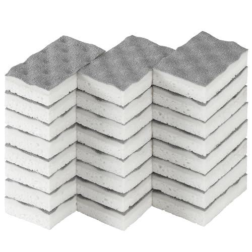 Image of JOYMOOP Textured Clean Sponges, Dual-Sided Non-Scratch Soft Scrub Dish Sponge, Safe for Non-Stick Cookware, Kitchen and Household Cleaning, 24 Pack [Grey & White]