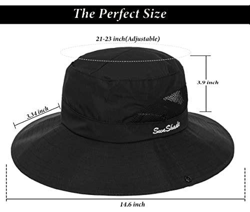Image of Sun Hat for Women Summer UV Protection Beach Hat Wide Brim Mesh Bucket Fishing Hat with Ponytail Hole Foldable Packable Hat