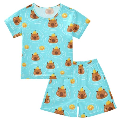 Capybara Lemon Water Pajama Set Short Sleeve Summer Pajamas Shorts Sets PJ Clothes Set Soft 5Y