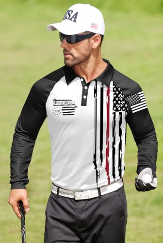 Mainfini Men's Long Sleeve 1776 Golf Shirt USA Flag Graphic Button Polo Shirt (S-3XL)3
