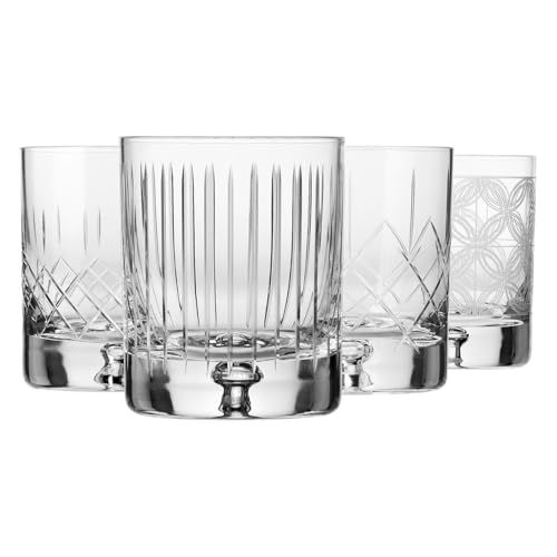 Krosno – Verres à whisky, bourbon et scotch 250 ml – Lot de 4 – Collection Saga – 4 tailles différentes – Fait main – Verre cristallin taillé – Idéal comme cadeau