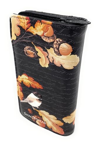Shag Wear Acorn and Chickadee Large Wallet for Women and Teen Girls Vegan Faux Leather 7" Black3