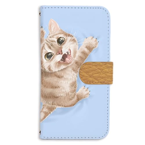 Rakuten BIG ZR01 用 ひっつき猫 ねこ柄 アニマル ブルー 手帳型 スマホケース カードスロット ラクテンbigのケース カード収納 ケータイカバー マグネット bcbc02c