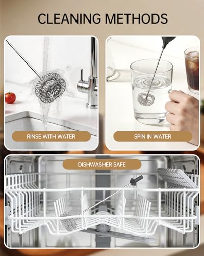 Image of CIRCLE JOY Rechargeable Milk Frother Handheld with Stand, Dual Spring Whisk Head Electric Coffee Frother Foam Maker, Portable Drink Mixer for Cappuccino, Latte, Matcha, Black