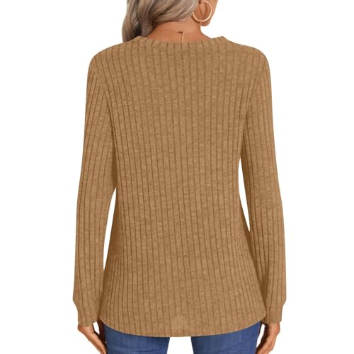 Knit Sweater Women V Neck Button Up Sweaters Jumpers Trendy Tunic Long Sleeve Pullover Tops Comfy Fall Clothes2