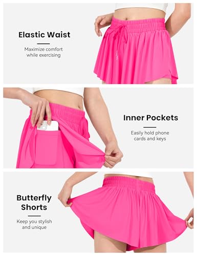 Image of JOCMIC Girls Flowy Shorts, 2 in 1 Preppy Butterfly Shorts with Spandex Liner for Cheer Athletic Gym Teens Casual Clothes