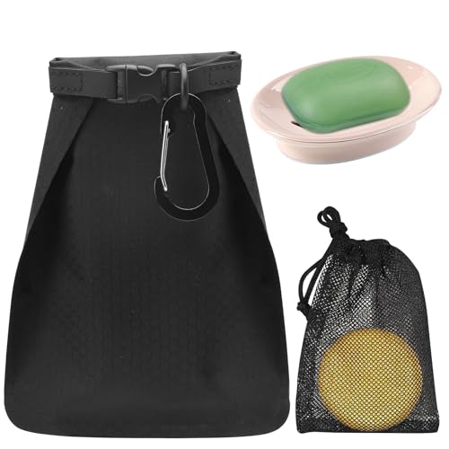 ZMDMAH Porte-savon de voyage étanche à la fuite avec sac en maille à bulles de savon à séchage rapide, noir, rectangulaire, en PU et TPU, pour savon de douche, salle de bain, voyage, camping, gym