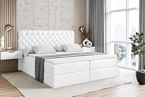 ALTDECOR Boxspringbett mit Matratze und Lattenrost, Boxbett, Topper, Polsterbett mit Bettkasten, Bett mit Stauraum H3-Matratze, Doppelbett, Springboxbett - BOXI8-160x200 - Weiß Kunstleder