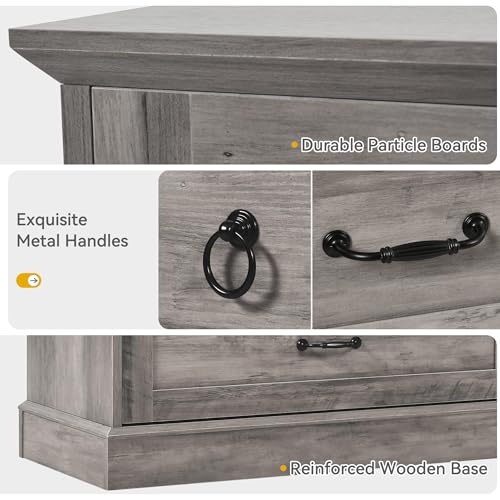 DWVO Farmhouse 6 Drawers Dresser with Air-Purifier, 59" Wide Wood Rustic Chest of Drawers with Nice Texture, Vintage Design, Storage Dressers Organizer for Living Room, Hallway, Grey