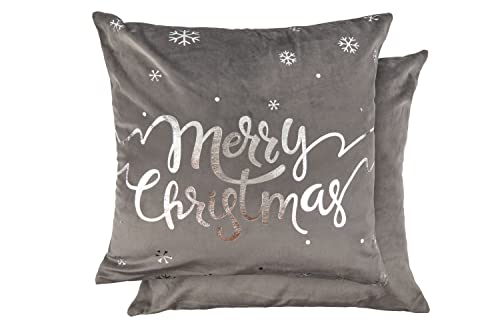 Emma Barclay Merry Christmas - Funda de cojín de Terciopelo Suave con Estampado de Papel de Aluminio en Gris - 43 x 43 cm Cover