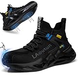 LAoutun Steel Toe Shoes for Men, Lightweight Comfortable Safety Shoes with Puncture Resistant, Indestructible Work Shoes for Construction and Warehouse Black