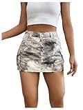 MakeMeChic Women's High Waisted Camo Print Button Bodycon Y2k Cargo Skirt Zipper Mini Skirt with Pocket Brown Medium