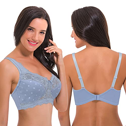 Curve Muse Women's Plus Size Minimizer Lace Full Coverage Unlined Wireless Bra-2Pack-Black,Lt Blue-46DD by Curve Muse - Image 4