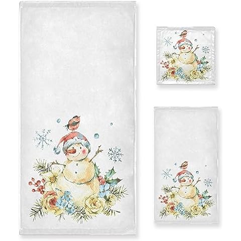 Winter Snowman Towel Set with Birds Cover