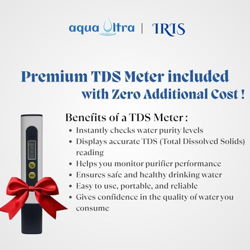 Image of AquaUltra IRIS 9L RO UV Water Purifier Filter for Home | ISI Grade | Advanced Copper & Alkaline Filtration | 1-Year Warranty | No Costly AMC | Wide Service Network (Incl. TDS Meter & Spun - 3)