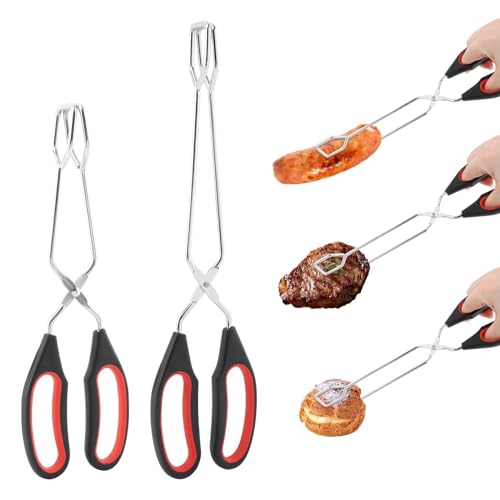 2Pcs Scissor Cooking Tongs, 9/11inch Stainless Steel Kitchen Tongs Bread Food Tong with Comfortable Handle, Wire Grilling Barbecue Tong Tool for BBQ Baking Cooking