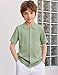 Arshiner Boys Button Down Shirt Short Sleeve Knit Fashion Casual Beach Shirts for Kids 10-11Y, Lake Green