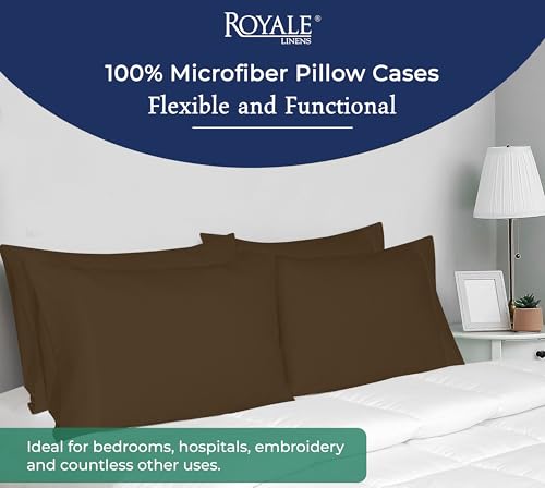 Image of Royale Linens Queen Pillowcase Set of 2 - Bed Pillow Cover - 20x30 - Chocolate Pillowcases - 1800 Brushed Microfiber, Wrinkle & Fade Resistant - Soft & Cozy- Queen Size Pillow Case (Chocolate)