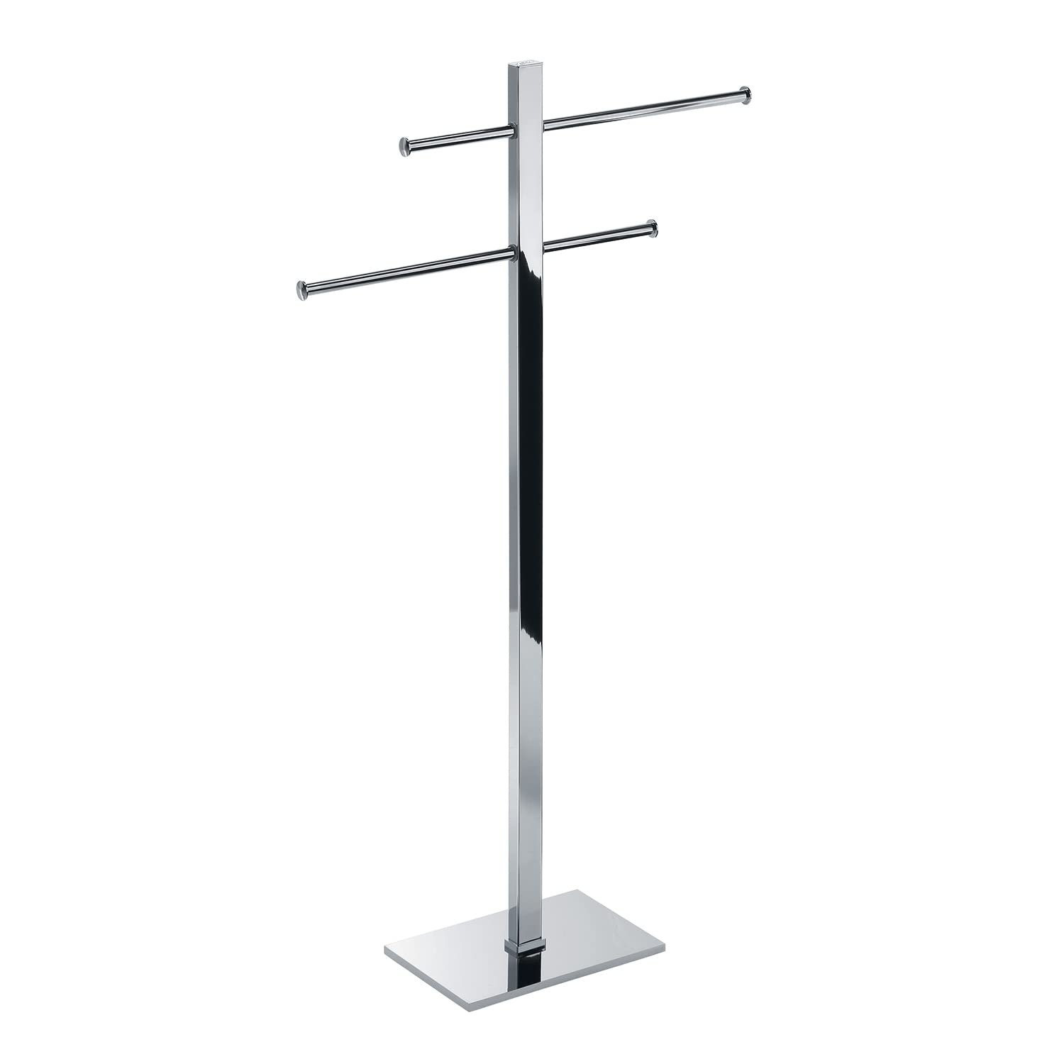 Gedy TOBIA Toallero de pie para baño con 2 Brazos, Cromo, Acero INOX y resinas termoplásticas, 40,6 x 15,5 x 89