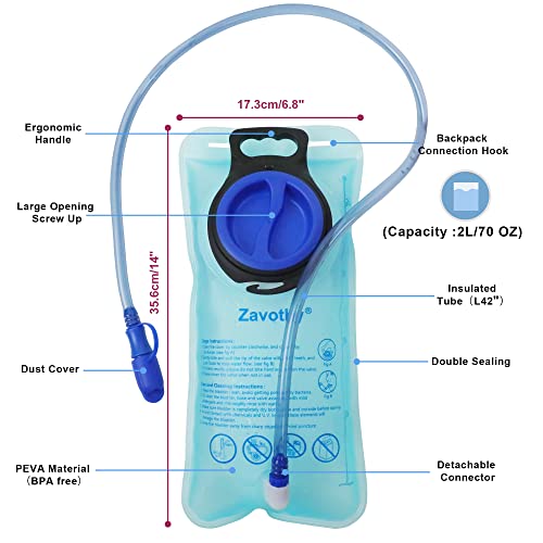 Zavothy Hydration Bladder 2L Bpa Free Tasteless Peva Water Reservoir With Insulated Tube Leak-Proof Large Opening Water Storage Bag Hydration Pack For Outdoor Hiking Running Cycling Blue #TOP1
