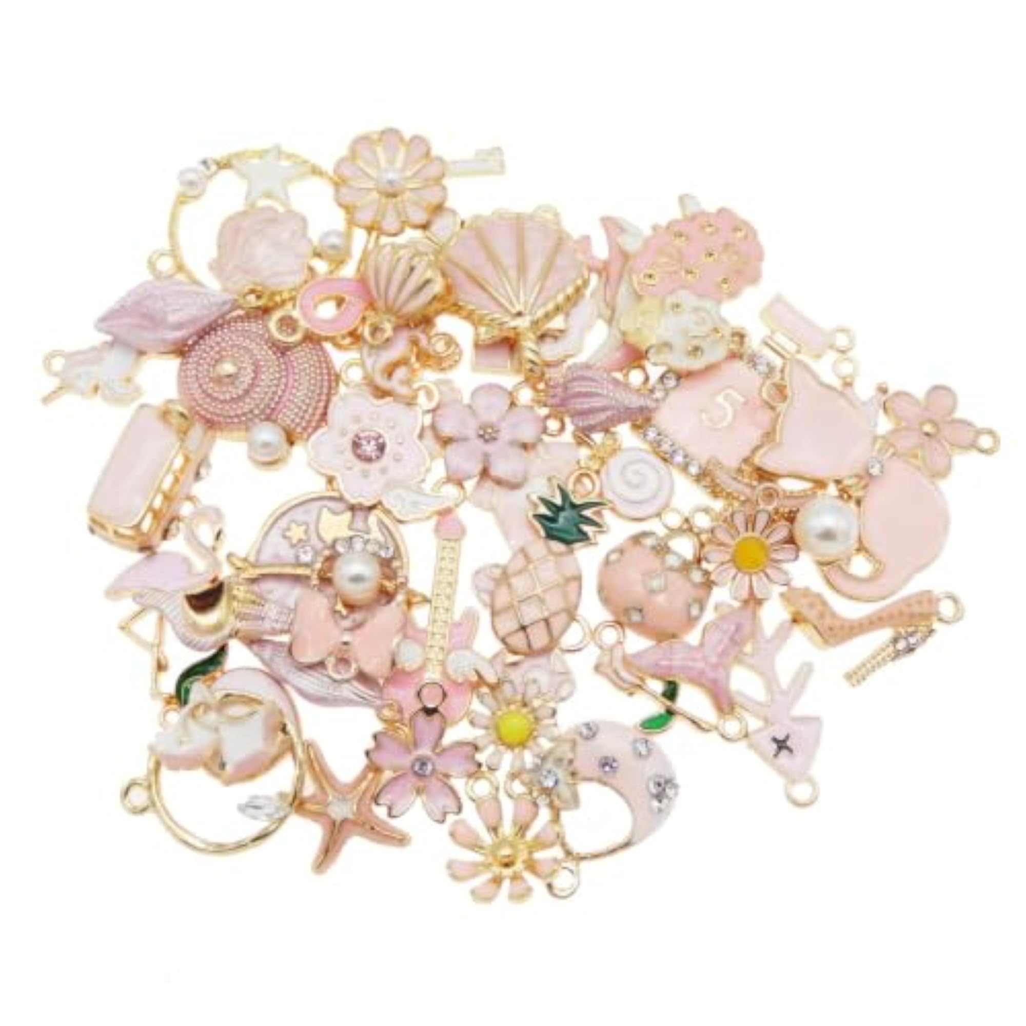 40pcs Enamel Charms for DIY Jewelry Making, Pink Theme