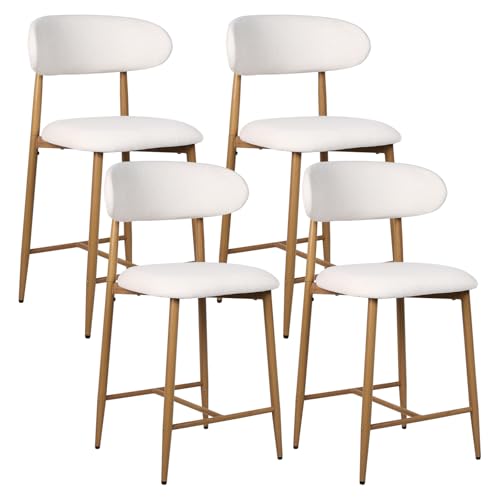 Image of ECHINGLEC Counter Height Bar Stools Set of 4, Upholstered Kitchen Bar Stools with Curved Back Support & Sturdy Metal Legs, Kitchen Stools for Kitchen Island, Home Bar (Beige)