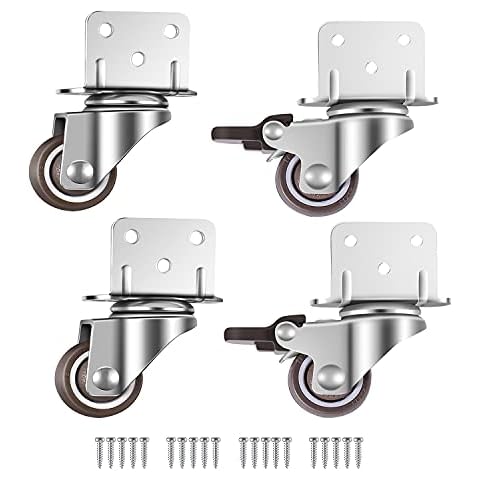4X Swivel castors, Furniture castors, Wheels with Brake, L-mounting Plate 25mm , Suitable for Furniture, Flower Stands, Cribs Cover