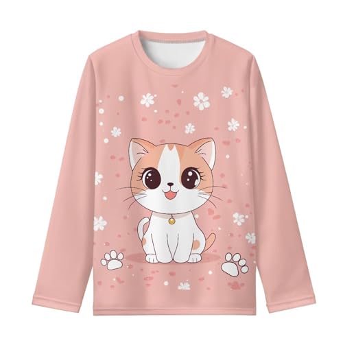 Image of Girls Long Sleeve Shirt with Cute Graphic Casual Pullover Tops 3-16Y