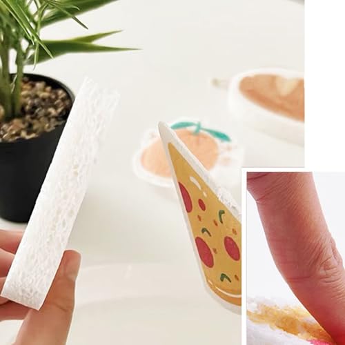 Image of Cleaning Sponges Scrubbing Sponges Kitchen Dish Scrubber + Non-Scratch Cleaning Sponges Kitchen, Bathroom Expanding Sponge Dual-Sided Dish Sponges for Scrubbing 2 Count (Yellow-Pizza-2pcs)