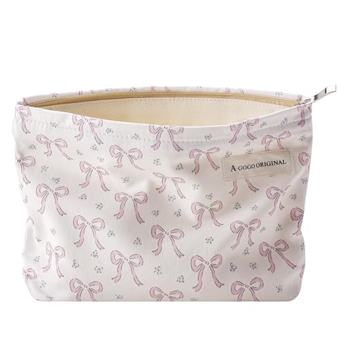 RSRSLEII Makeup Bag for Women, Cosmetic Bag with Bow, Travel Toiletry Cosmetic Bag with Zipper, Cute Women Aesthetic Organizer Storage Pouch, Girls Handbags Purses (08 Pink Bow)