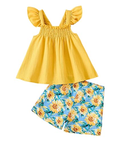 Ichigobaby Kids Clothes 2 Piece Little Toddler Girl Summer Outfit Swing Open Back Tunic Tops Sleeveless Shirt Casual Shorts Set Toddler Girl Clothes 3T 4T