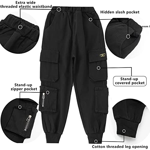 Boys' Pants,Boys Husky Pants,Kids Chino Hiking Joggers Cargo Black Pants For Boys Size 6 7 8 10 12(As1, Age, 8_Years, 10_Years, Black, 160) #TOP5