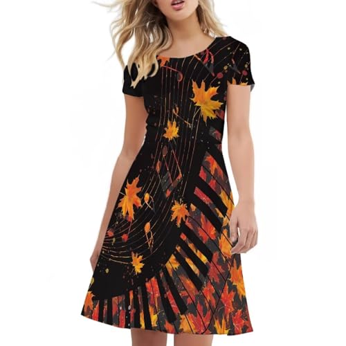 Image of POLERO Women Puffy Swing Elegant Party Midi Dresses Short Sleeve Round Neck A-Line Dress