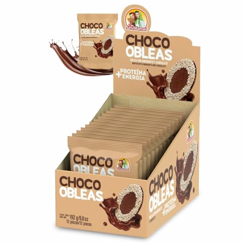 Las Sevillanas Choco Obleas con Amaranto y Chocolate – Chocolate Wafers with Amaranth (Dulces Mexicanos) – High Protein, Low Calorie – 12 Pack (6.8 oz) – Healthy Mexican Snack