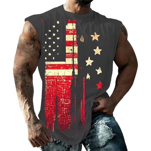 Chaleco deportivo para hombre, camiseta sin mangas para el Día de la Independencia, camiseta sin mangas con estampado de gran bandera, chaleco sin mangas recortado para uso atlético diario, chalecos